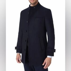 Gianni Feraud Burgundy Button Breasted Pea Coat with Stand-Up Collar